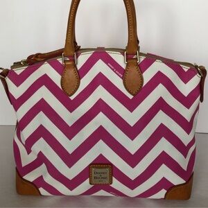 Dooney & Bourke Fuchsia & White Chevron Zip Zip Satchel with Crossbody Strap